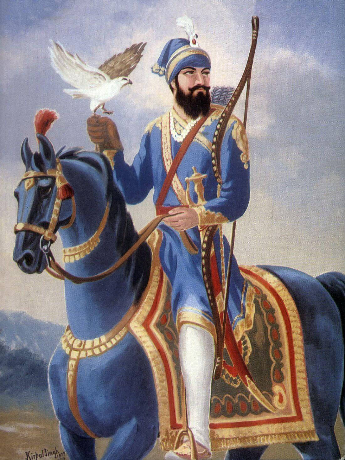Guru Gobind Singh Ji On Blue Horse