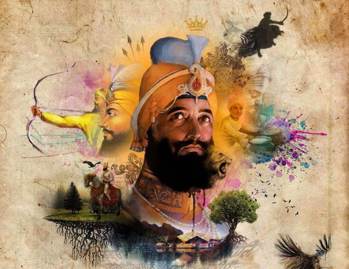 Guru Gobind Singh Ji On Parchment Background