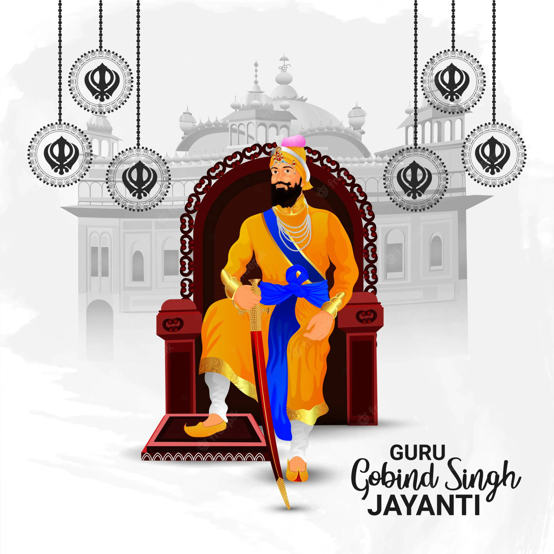 Guru Gobind Singh Ji On Throne Background