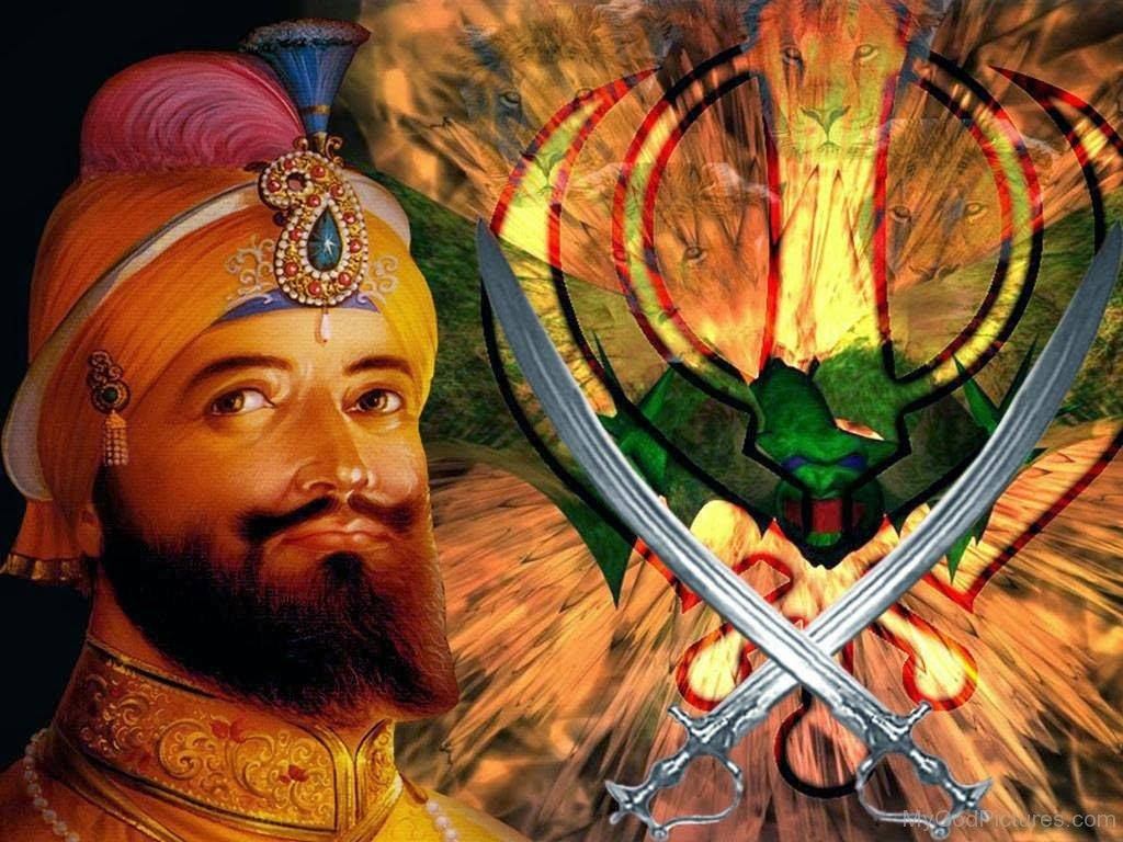 Guru Gobind Singh Ji With Sikh Insignia Background