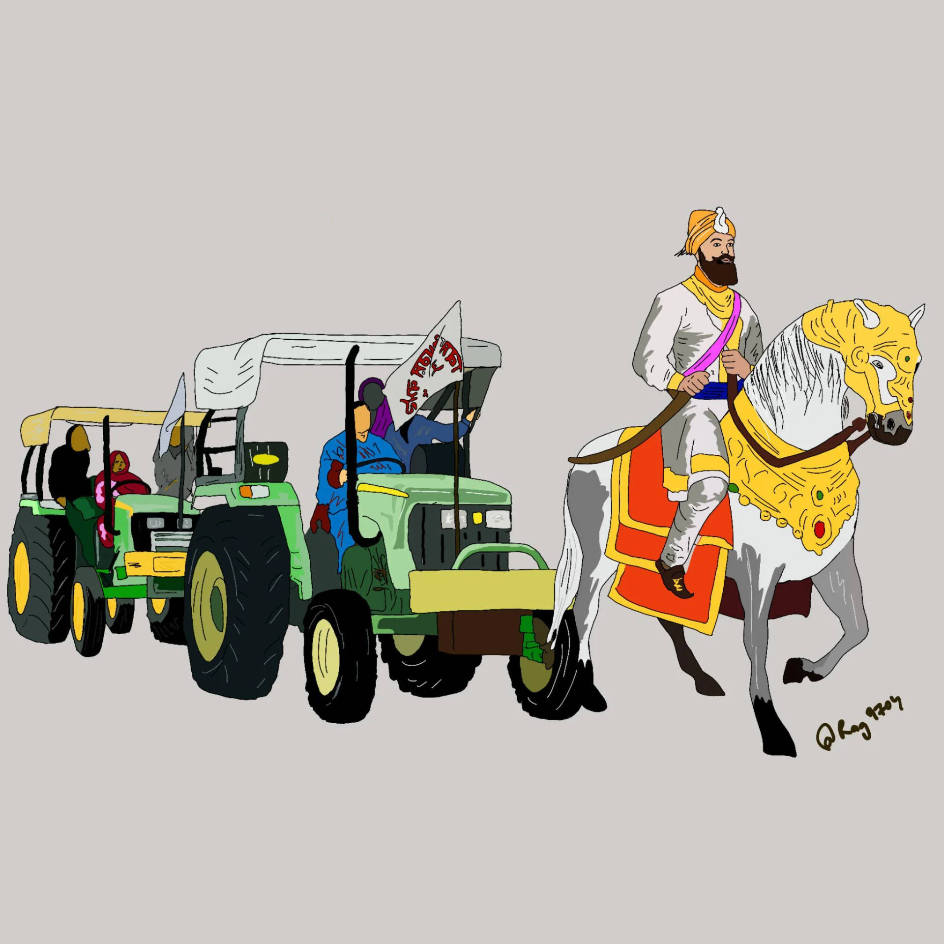 Guru Gobind Singh Ji With Tractors