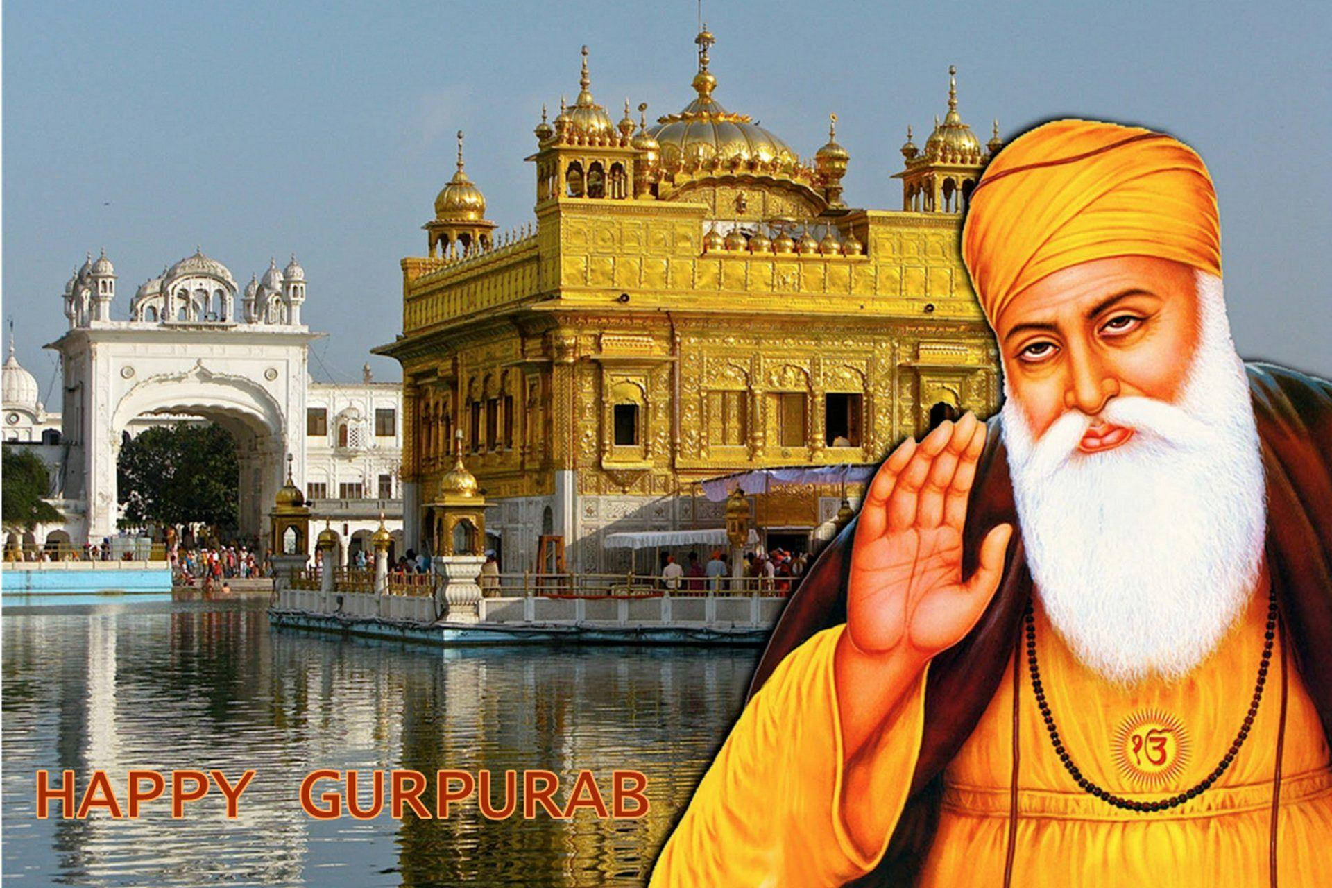 Guru Nanak Dev Ji At The Golden Temple Background