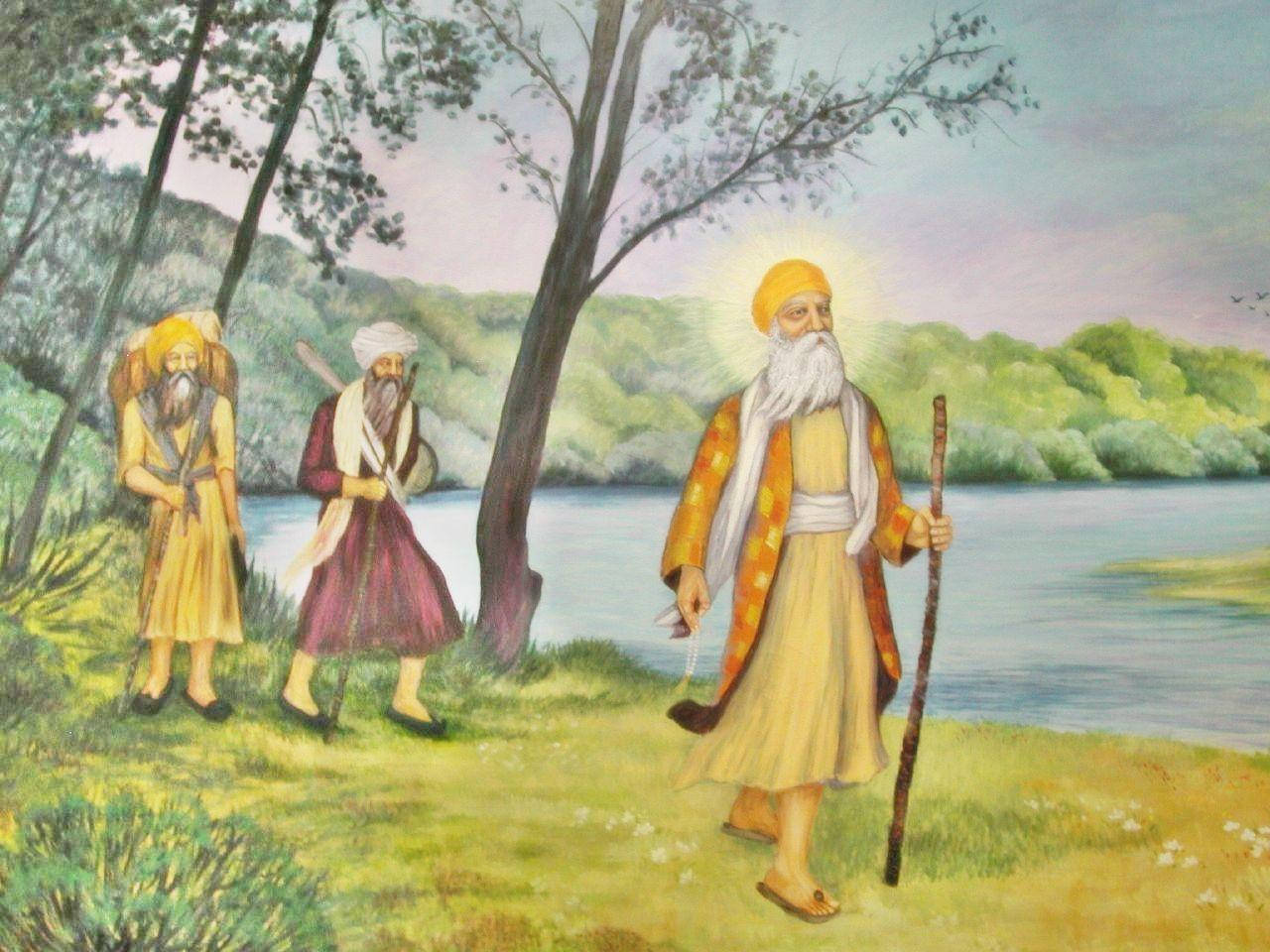 Guru Nanak Dev Ji, Bhai Bala, And Bhai Mardana Background