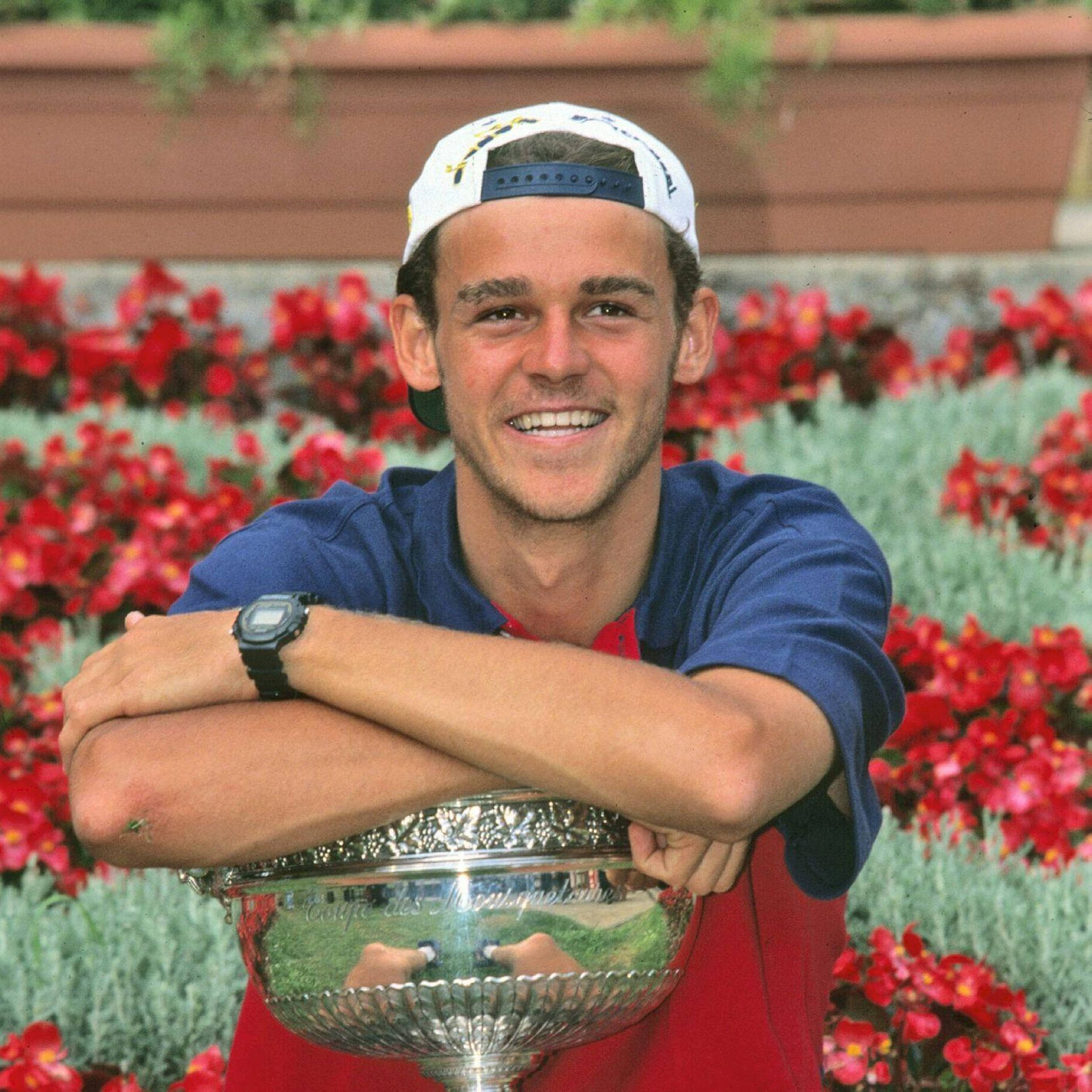 Gustavo Kuerten Celebrating His Victory With Trophy