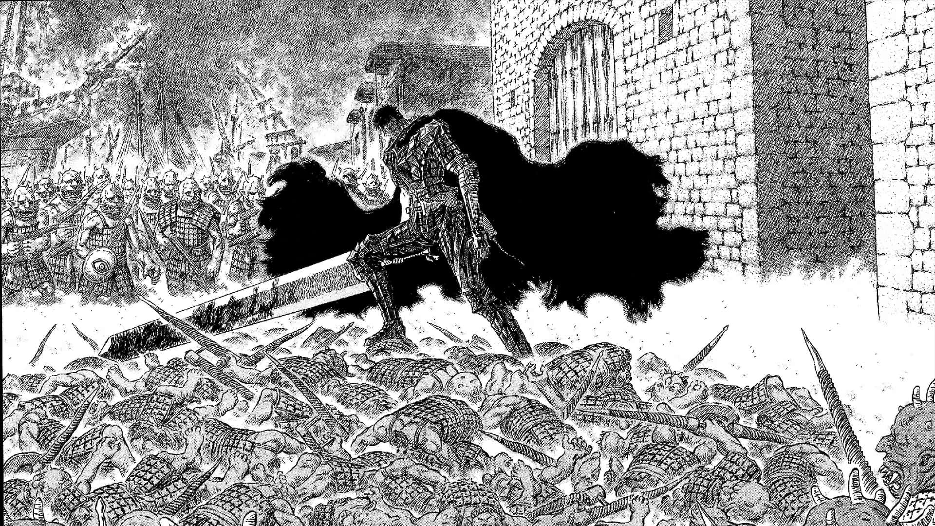 'guts - Black Swordsman Striking A Powerful Blow In Berserk Manga' Background
