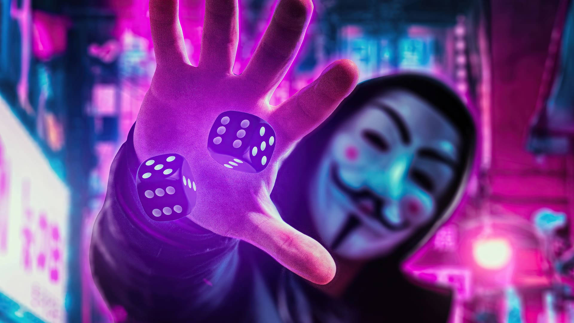 Guy Fawkes Aesthetic Purple Neon Computer Background