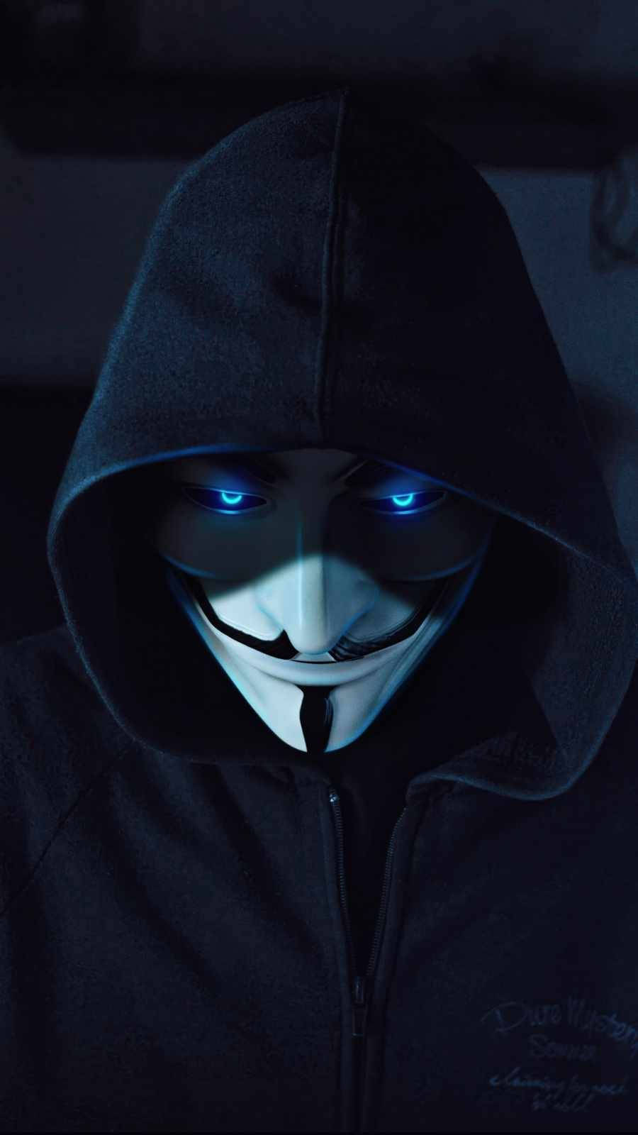 Guy Fawkes Mask With Blue Led Eyes Background