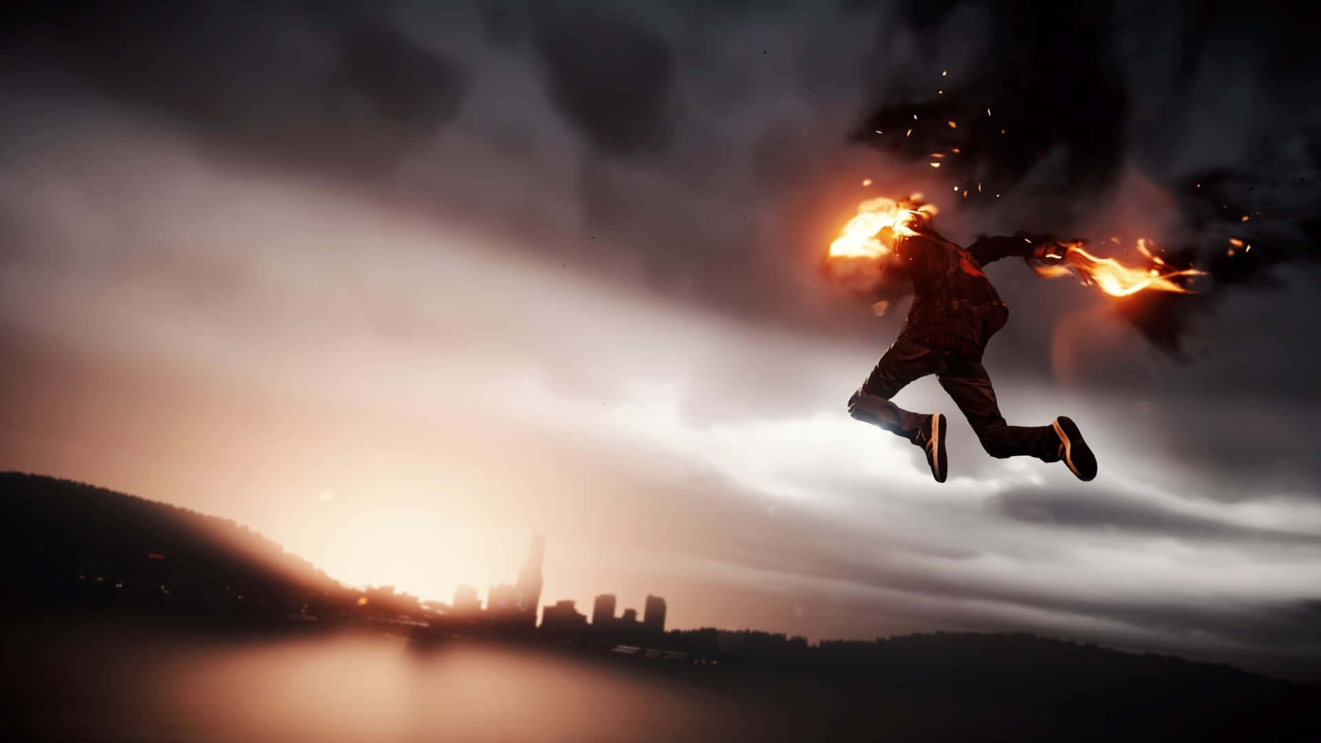 Guy Flying With Fire In Hands In Infamous