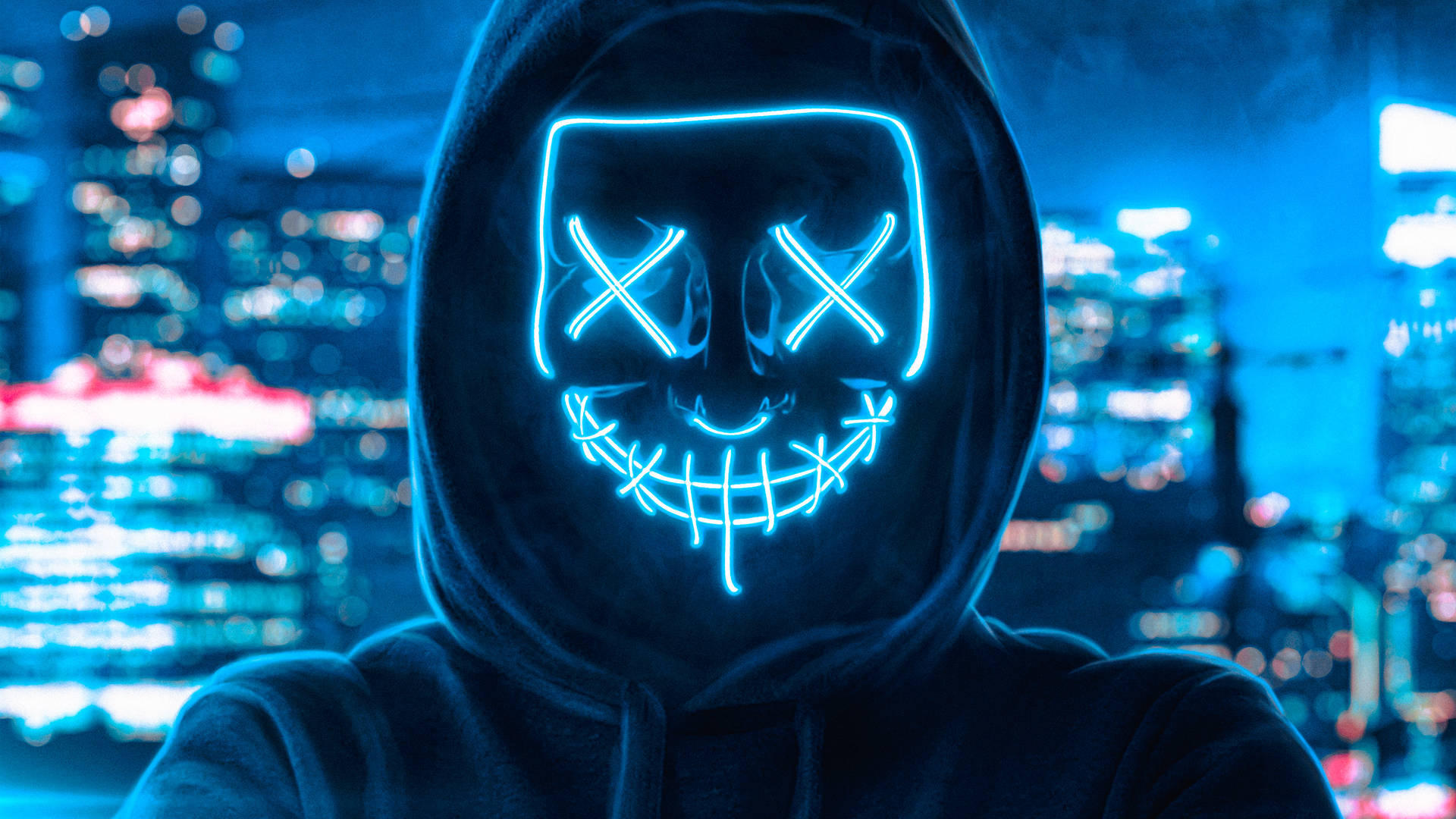 Guy In Neon Blue Light Purge Mask
