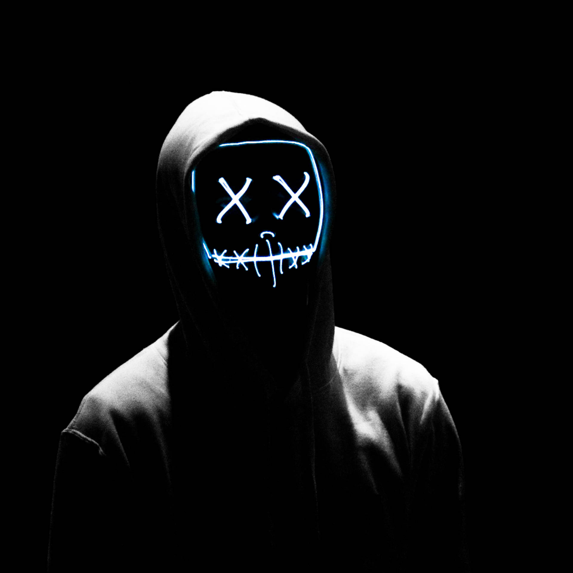 Guy In Neon Purge Mask And Hoodie Background