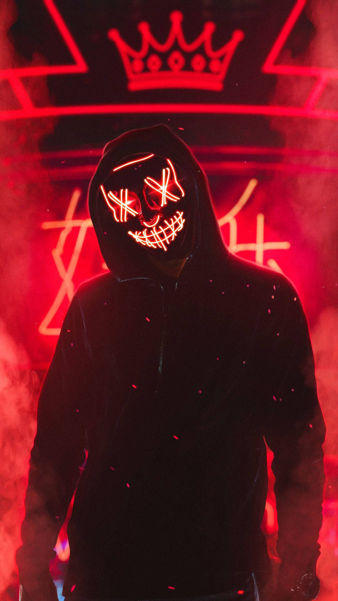 Guy In Neon Red Purge Mask Background