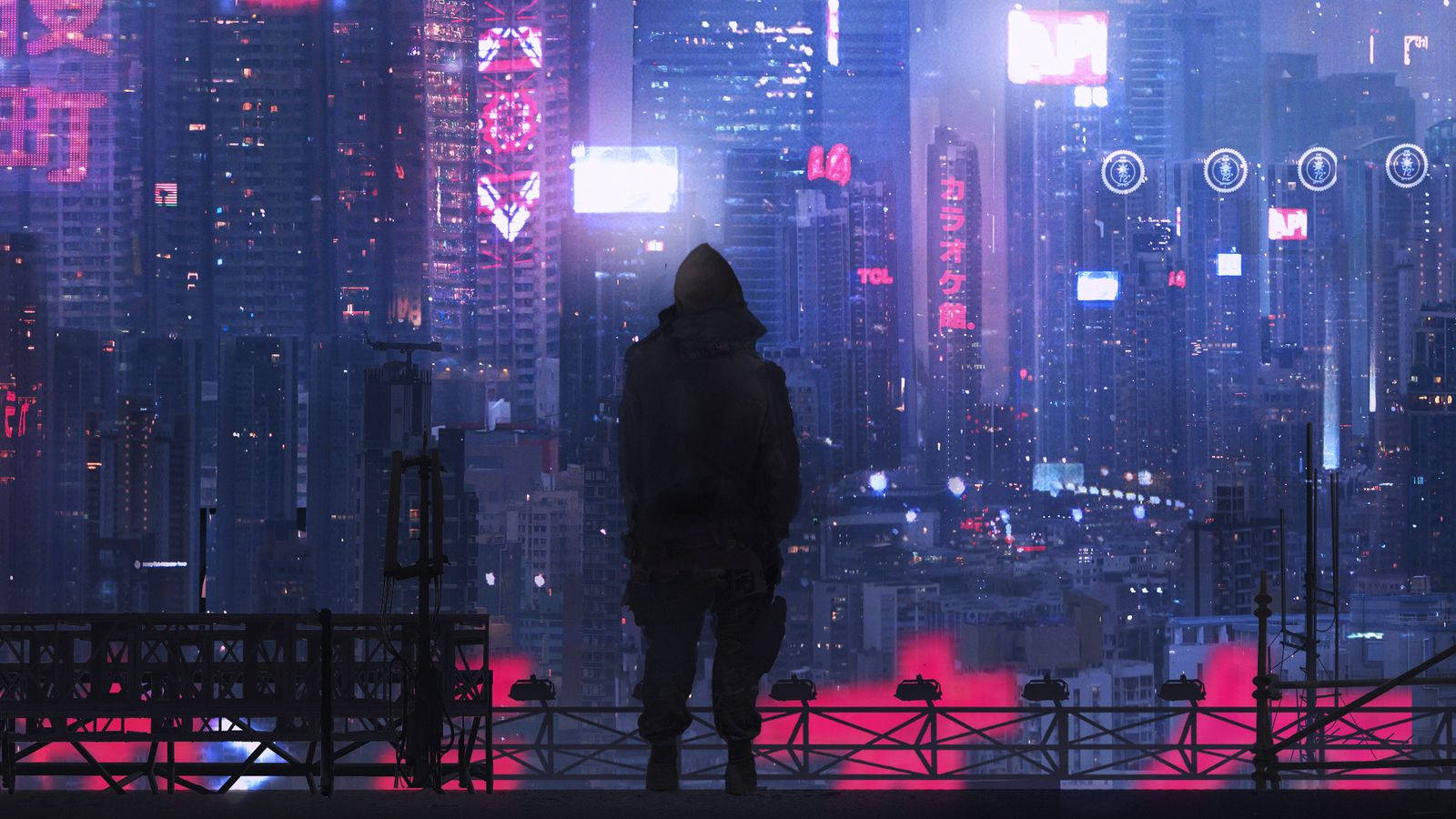 Guy In The Purple City Background