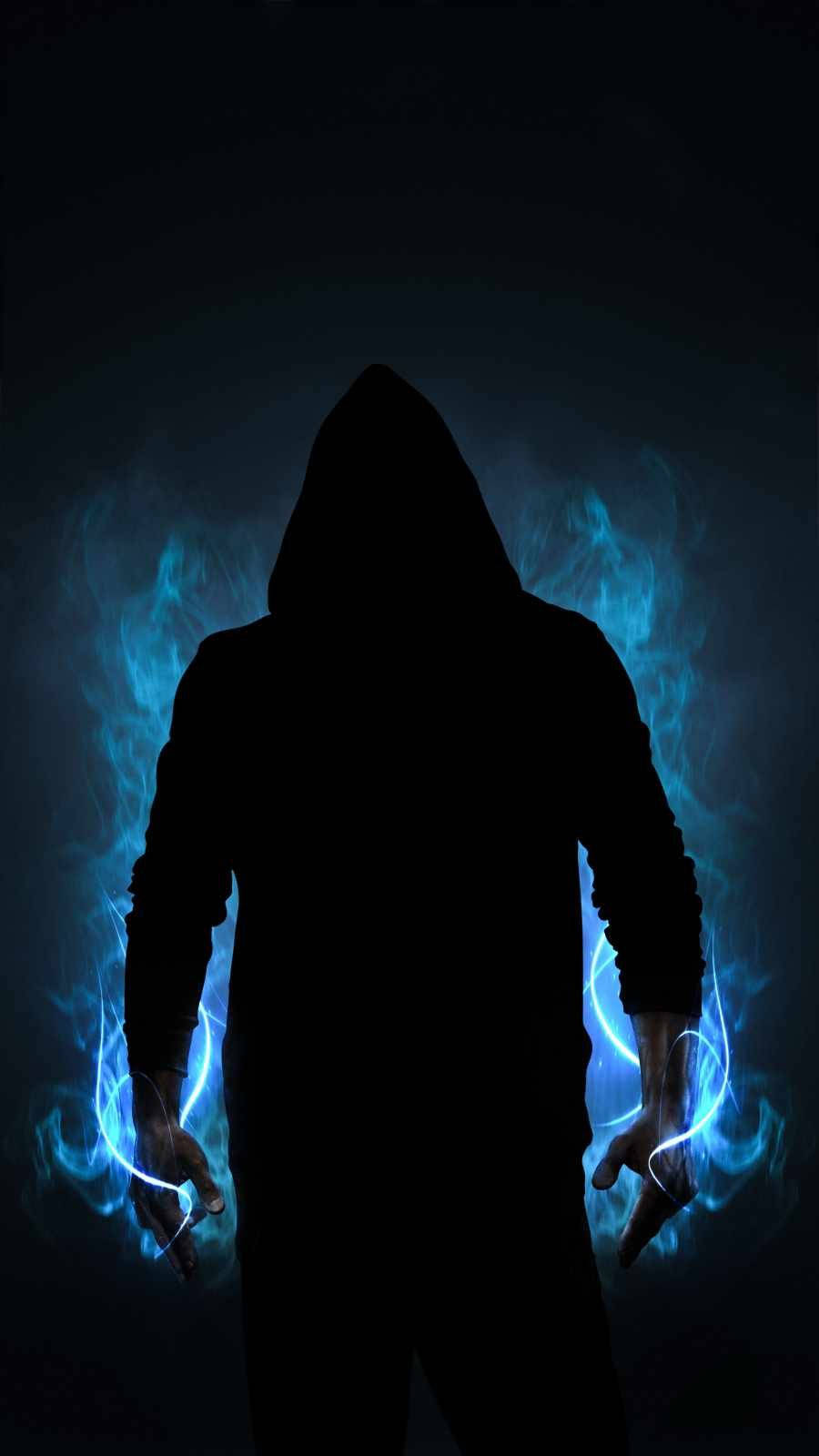 Guy With Hoodie In Blue Flames Background
