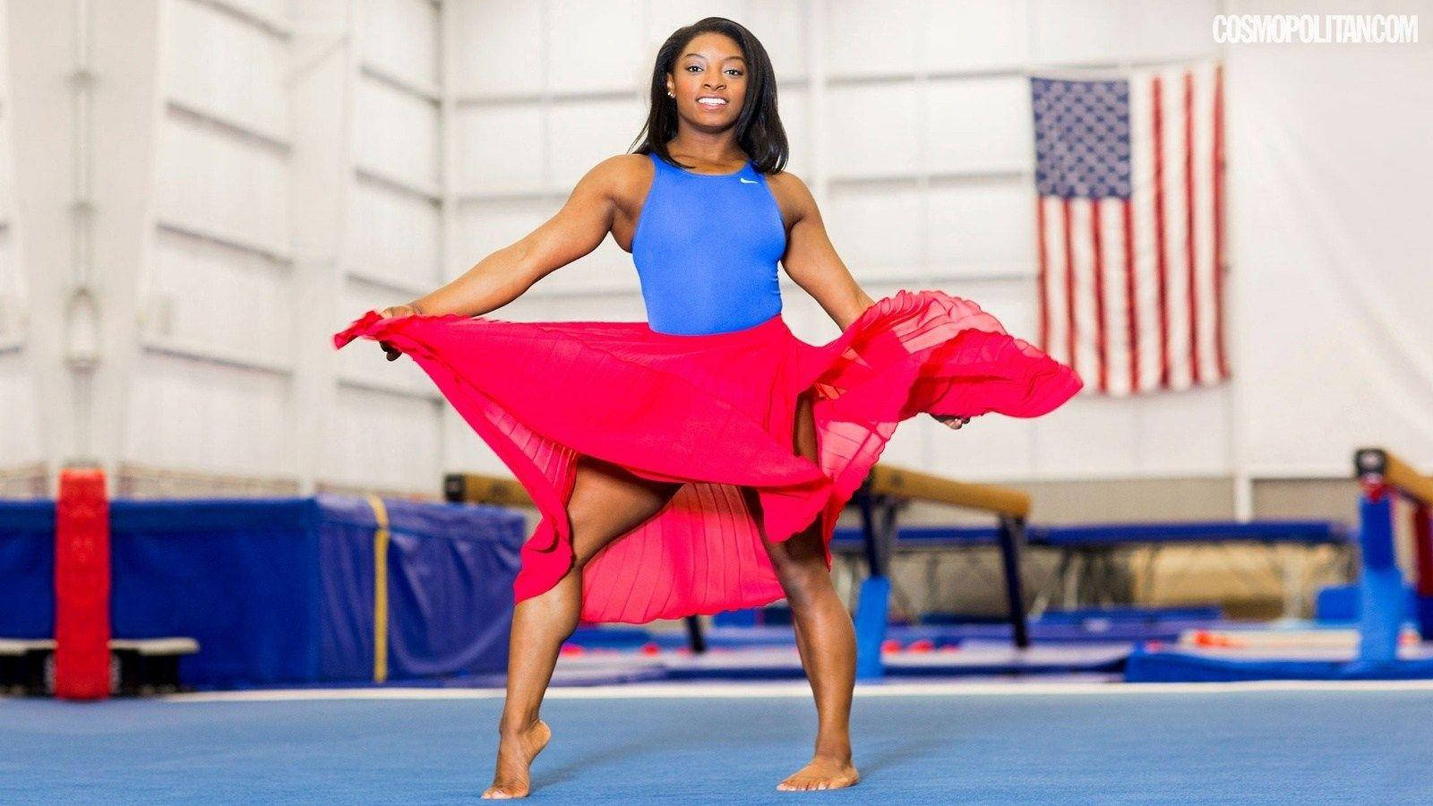 “gymnastics Superstar Simone Biles Airborne” Background