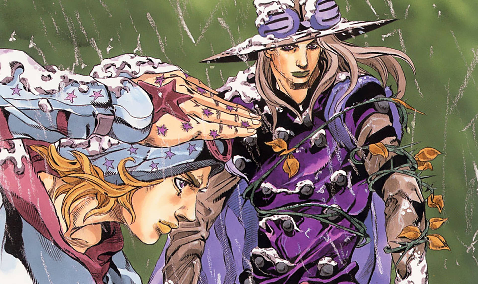 Gyro Zeppeli And Johnny In Rain Background