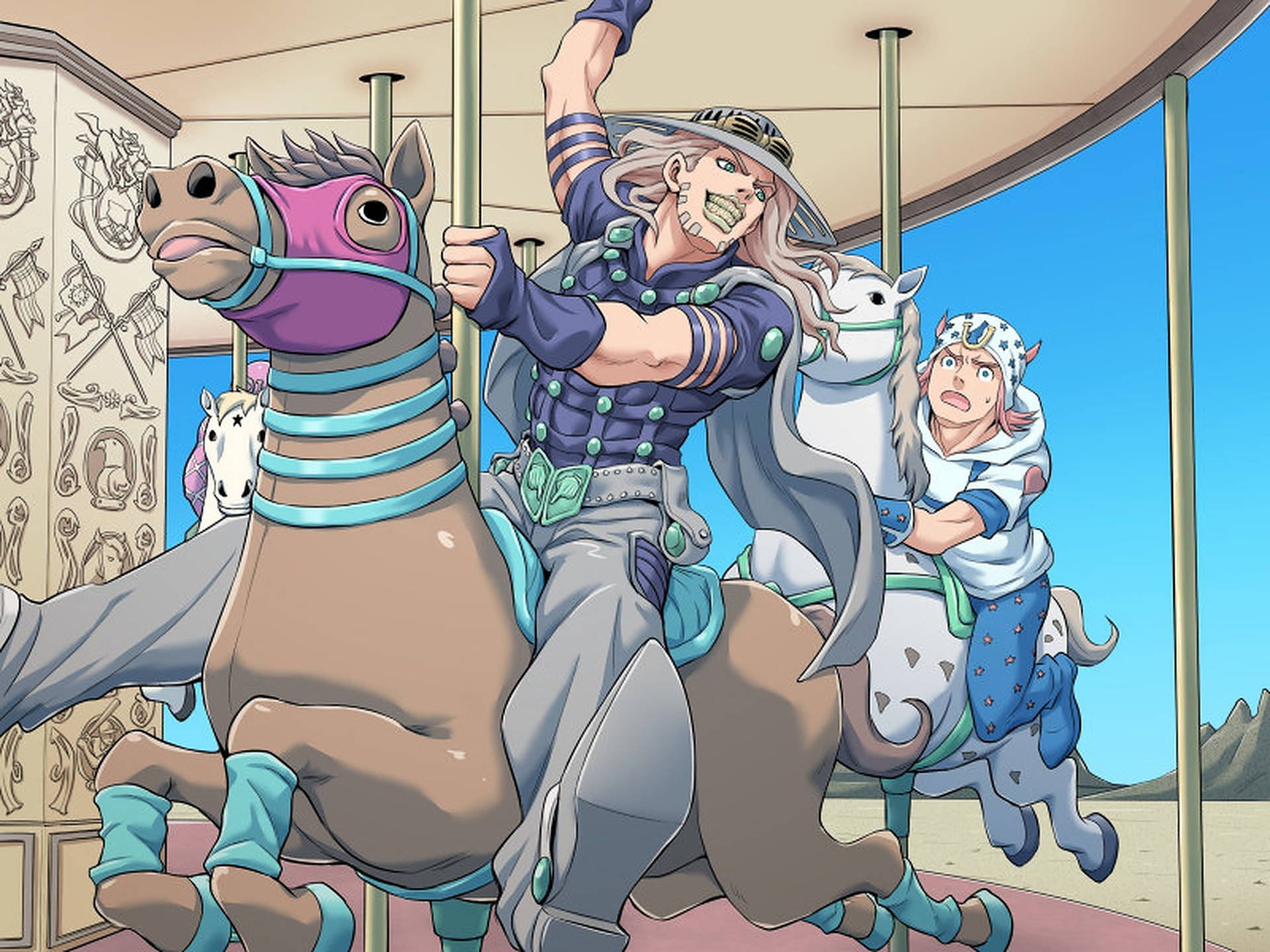 Gyro Zeppeli On A Carousel Background