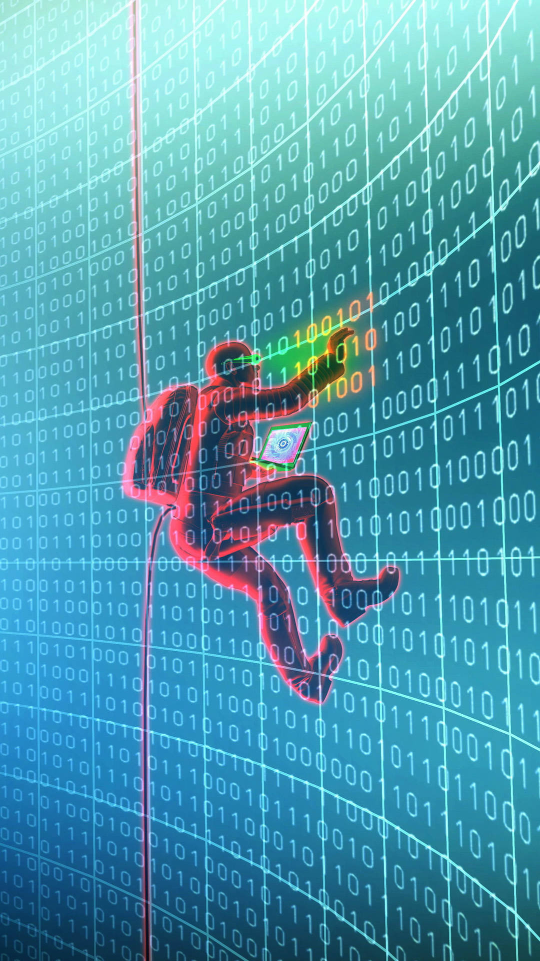 Hacker Climbing Binary Wall Hacking Android Background