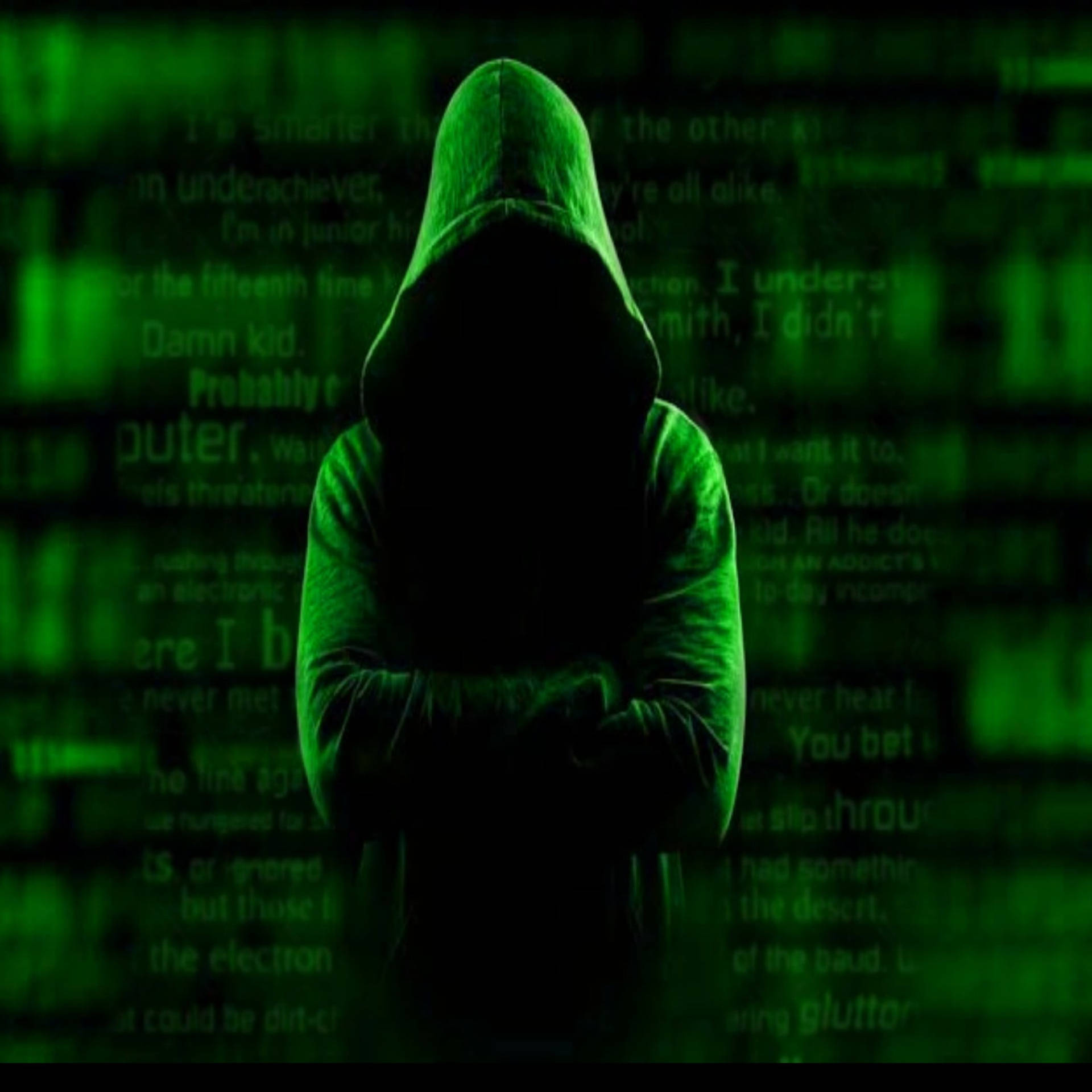 Hacker In Green Hoodie Hacking Android Background