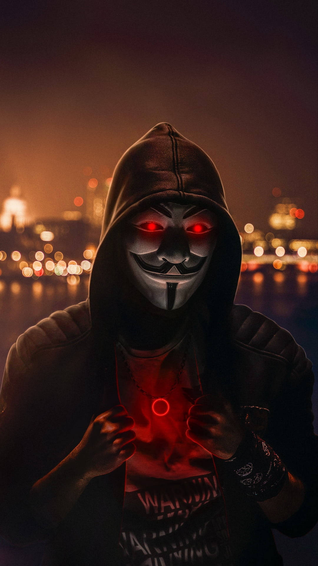 Hacker Mask City Lights Background