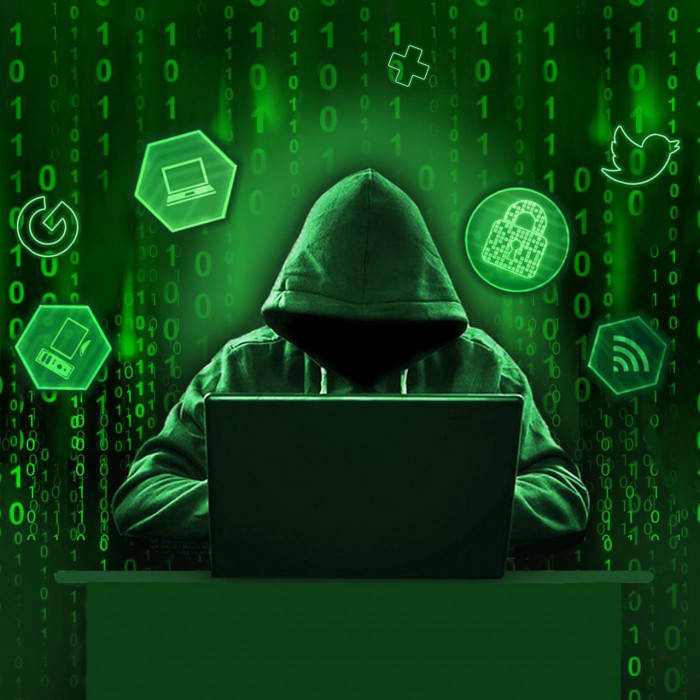 Hacker On Green Light Room 3d Background