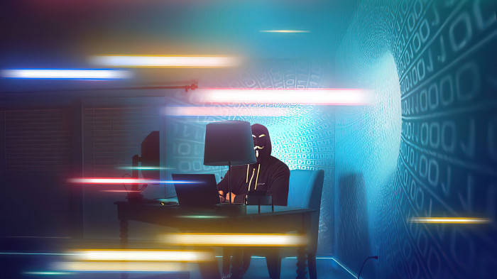 Hacker On His Workplace 3d Background