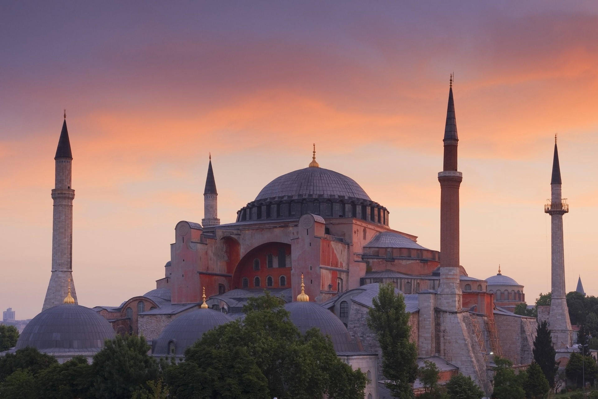 Hagia Sophia During Sunset Background