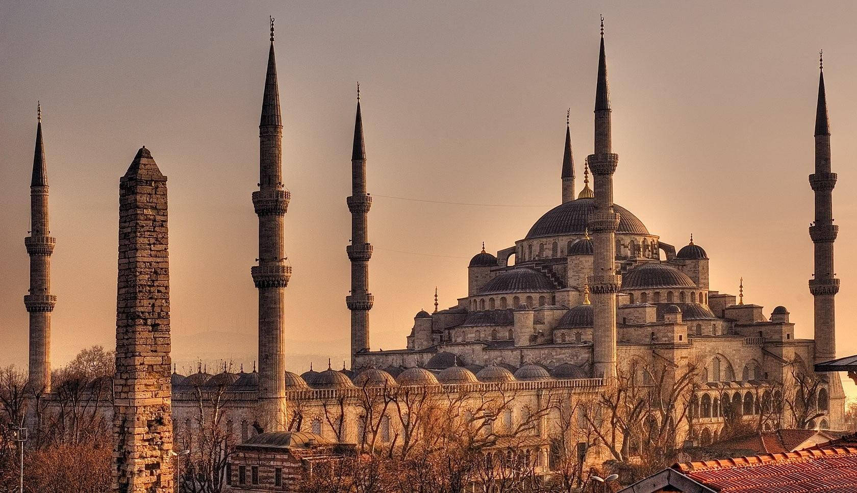 Hagia Sophia Spires And Column Background