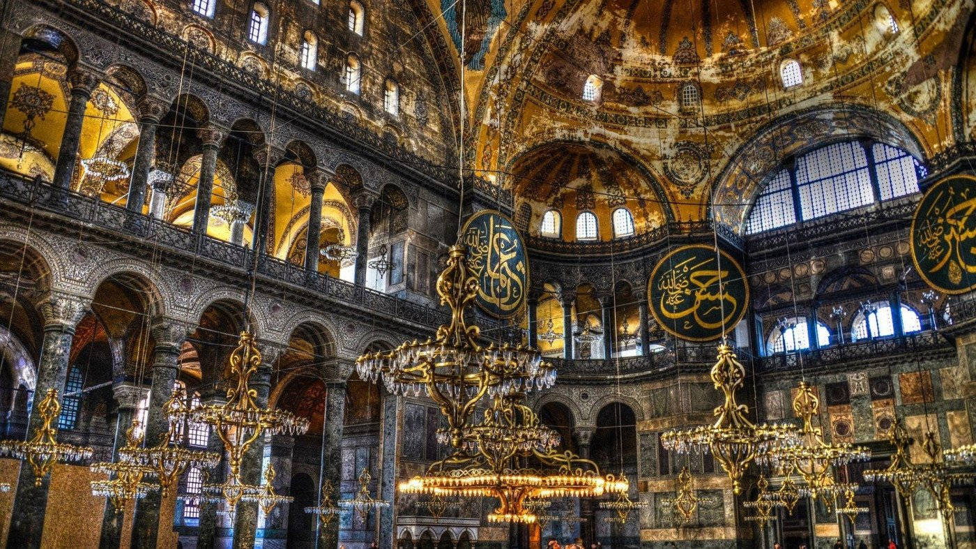 Hagia Sophia Temple Chandeliers Background