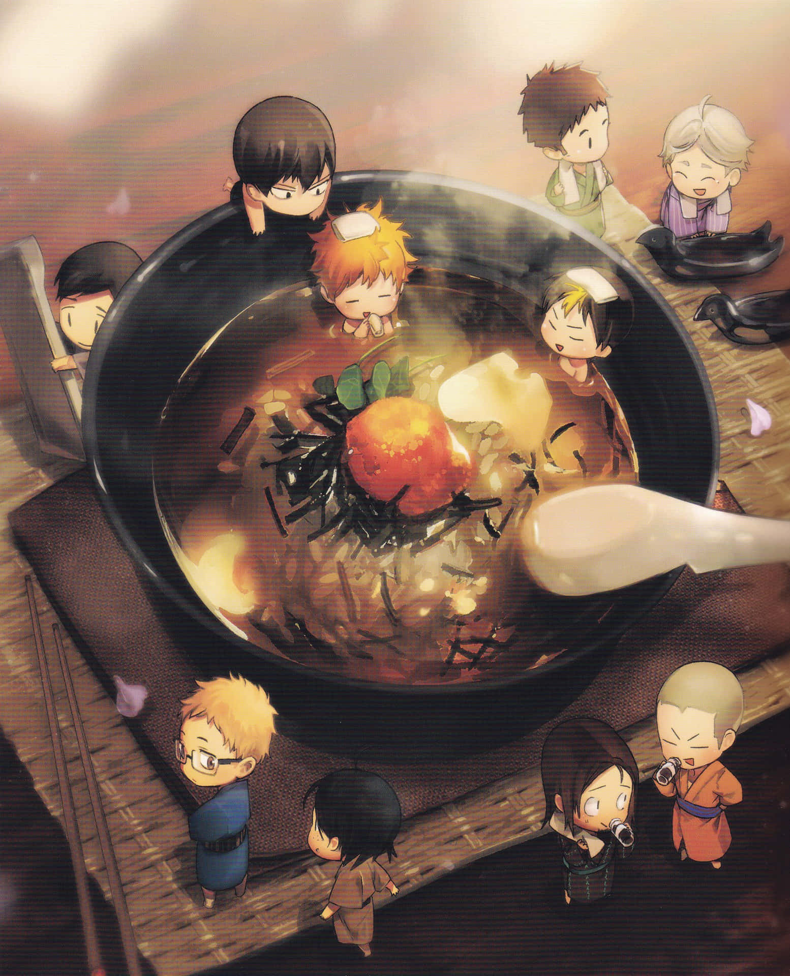 Haikyuu Characters As Miniatures In Ramen Bowl Background