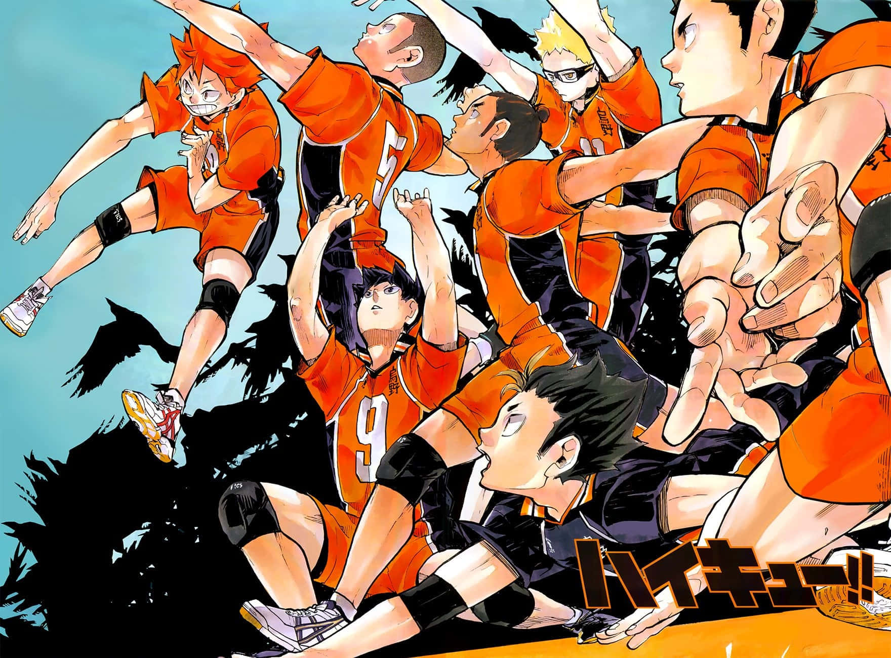 Haikyuu Team Dynamic Volleyball Action Background