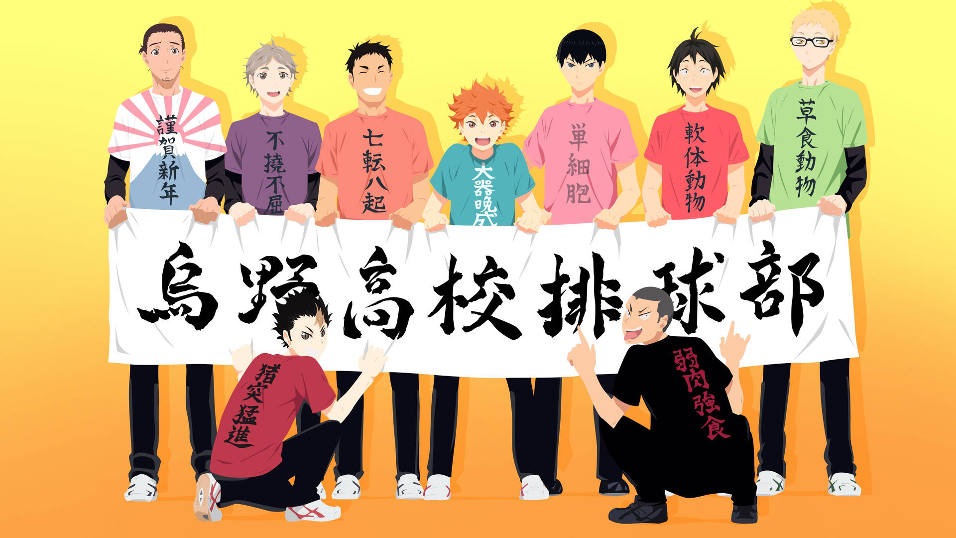 Haikyuu Teams Holding A Banner Background