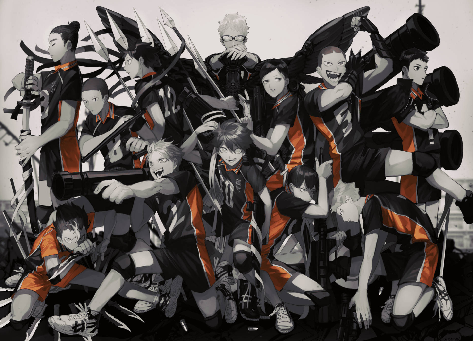 Haikyuu Teams Holding Weapons Background