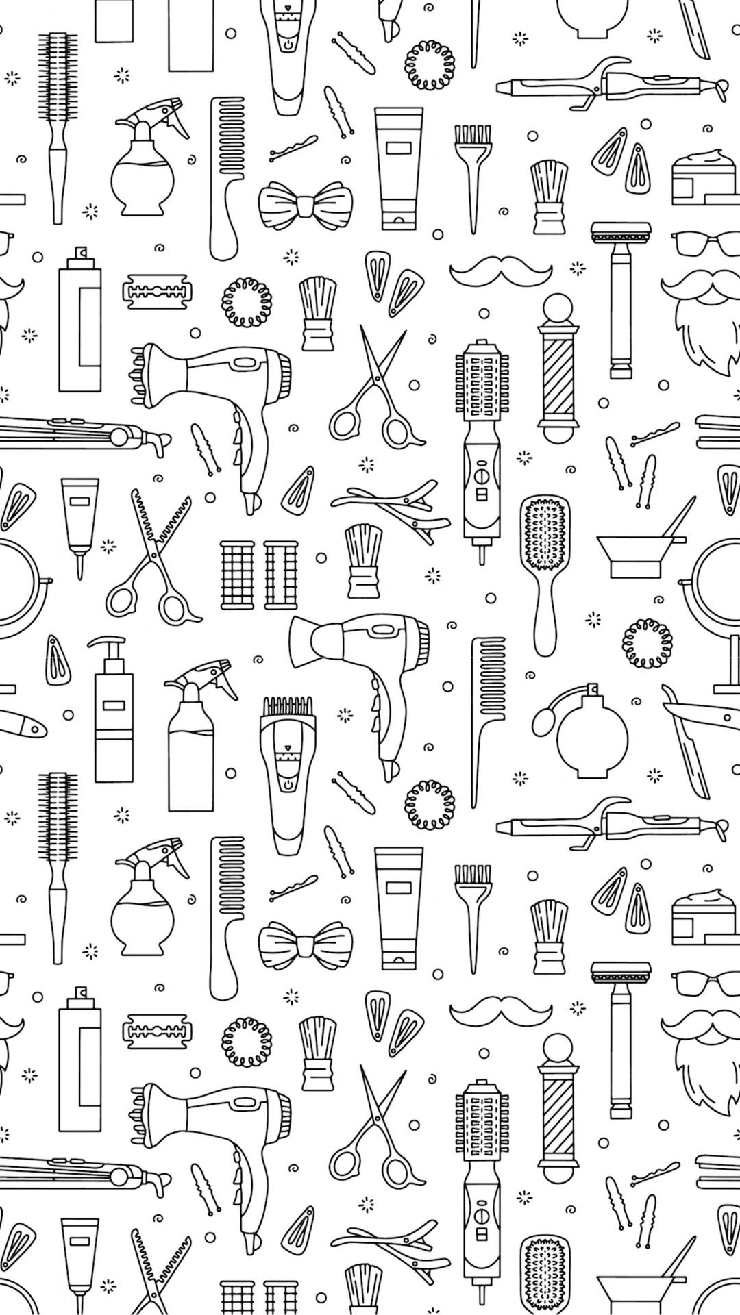 Hair Salon Beauty Tools Doodle Sticker Background