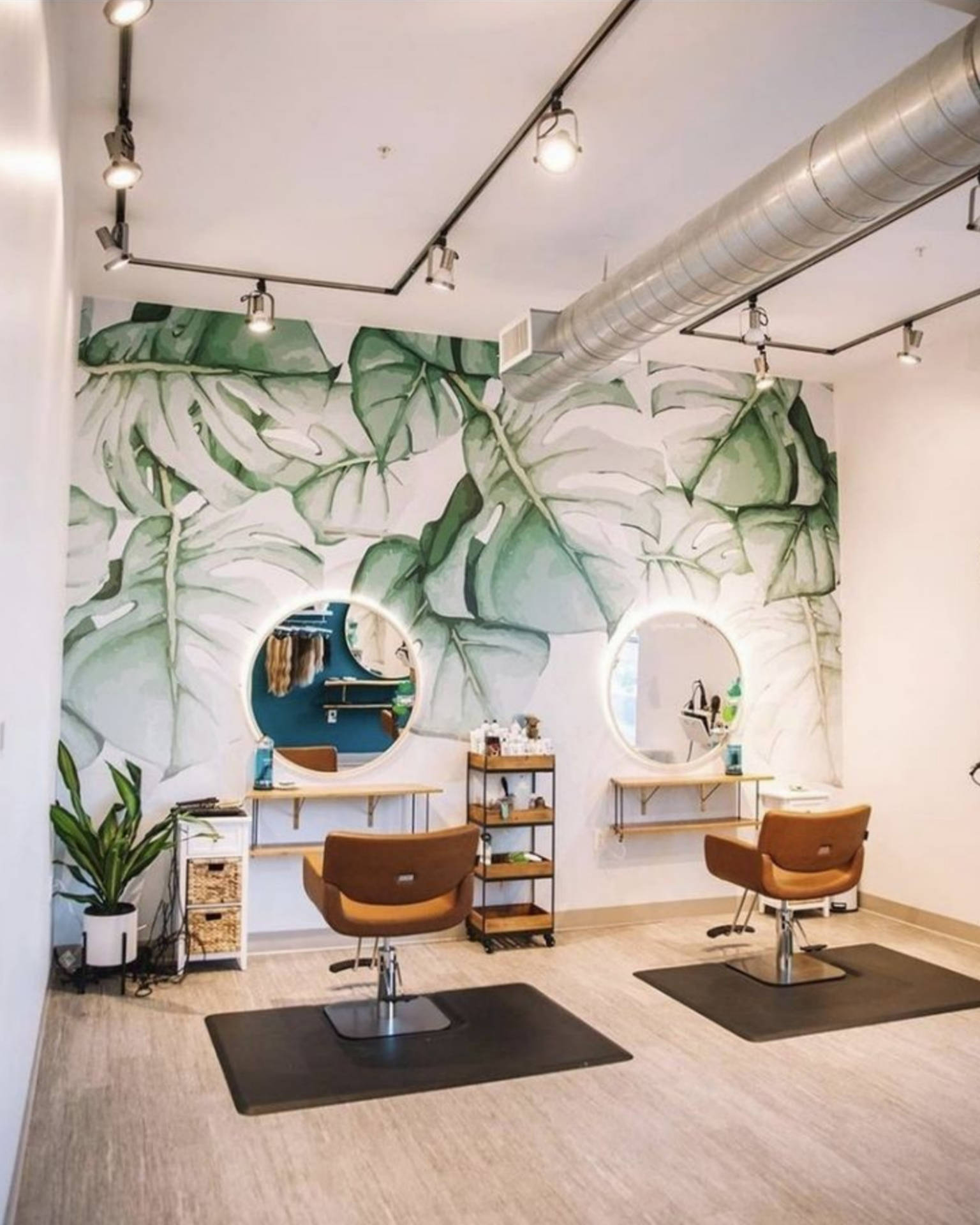 Hair Salon Interior Aesthetic Leaves Background