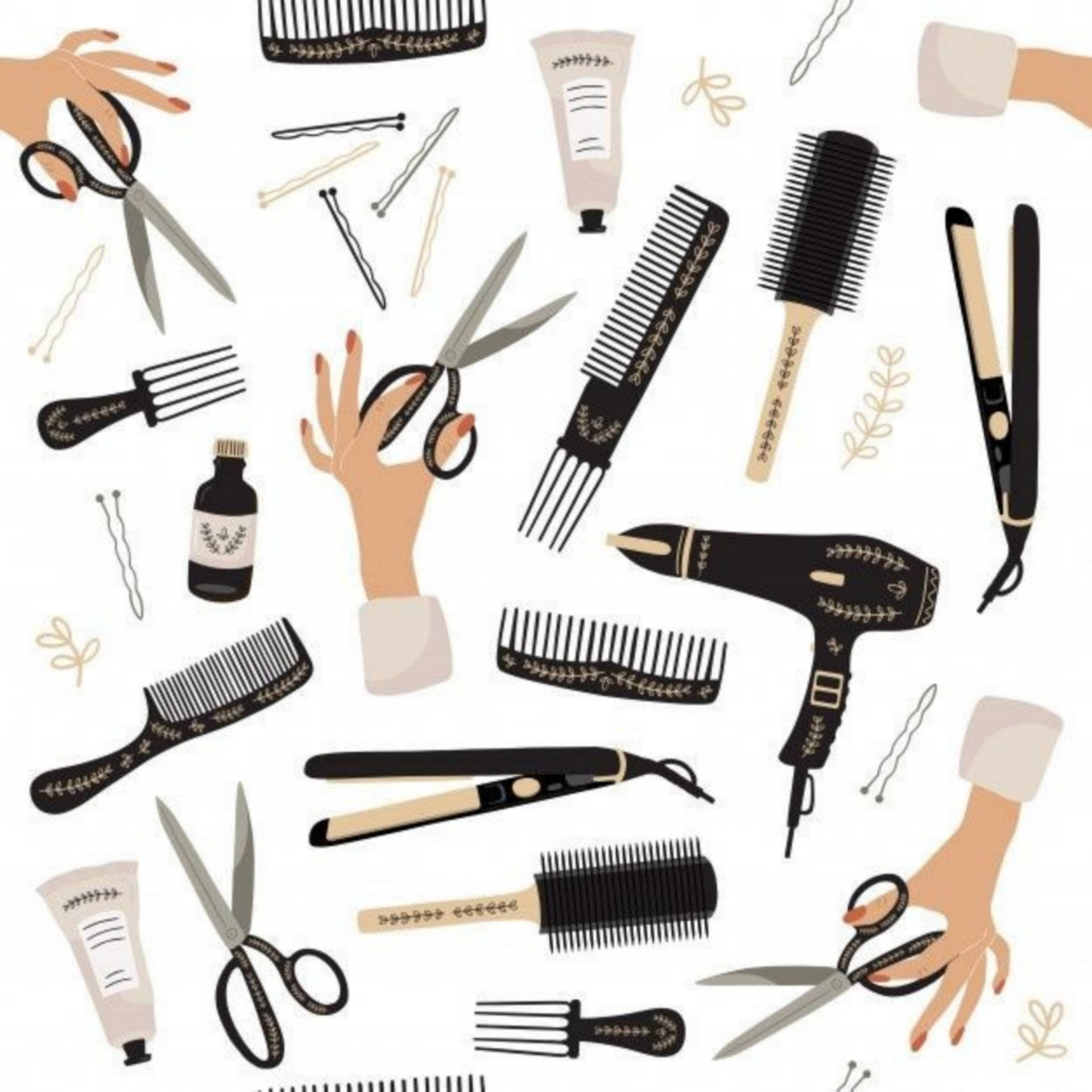 Hair Salon Products And Equipment Vector Art Background