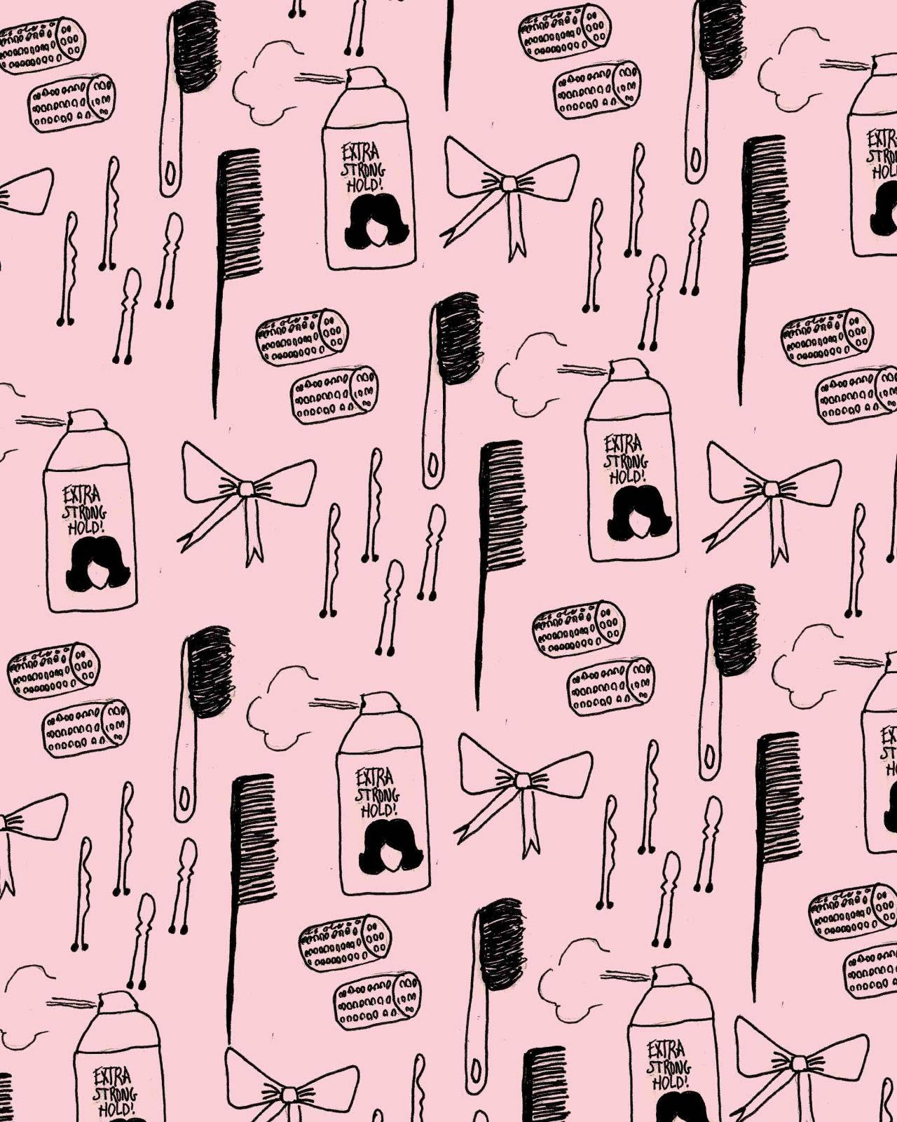 Hair Salon Tools Doodled Pink Aesthetic Background