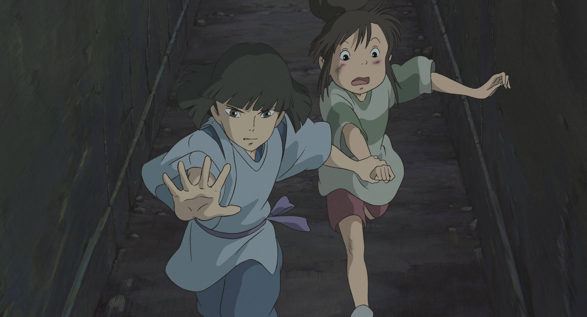 Haku And Chihiro Running Spirited Away Desktop Background