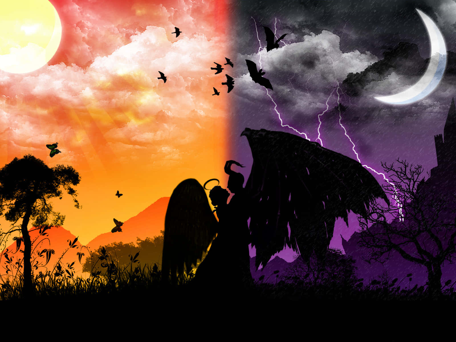 Half Angel Half Demon Divided World Background
