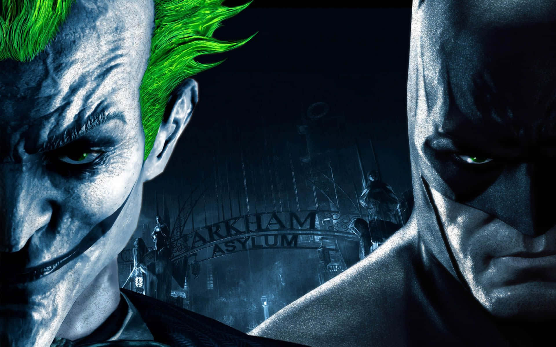 Half Batman Half Joker Against Arkham Asylum Background