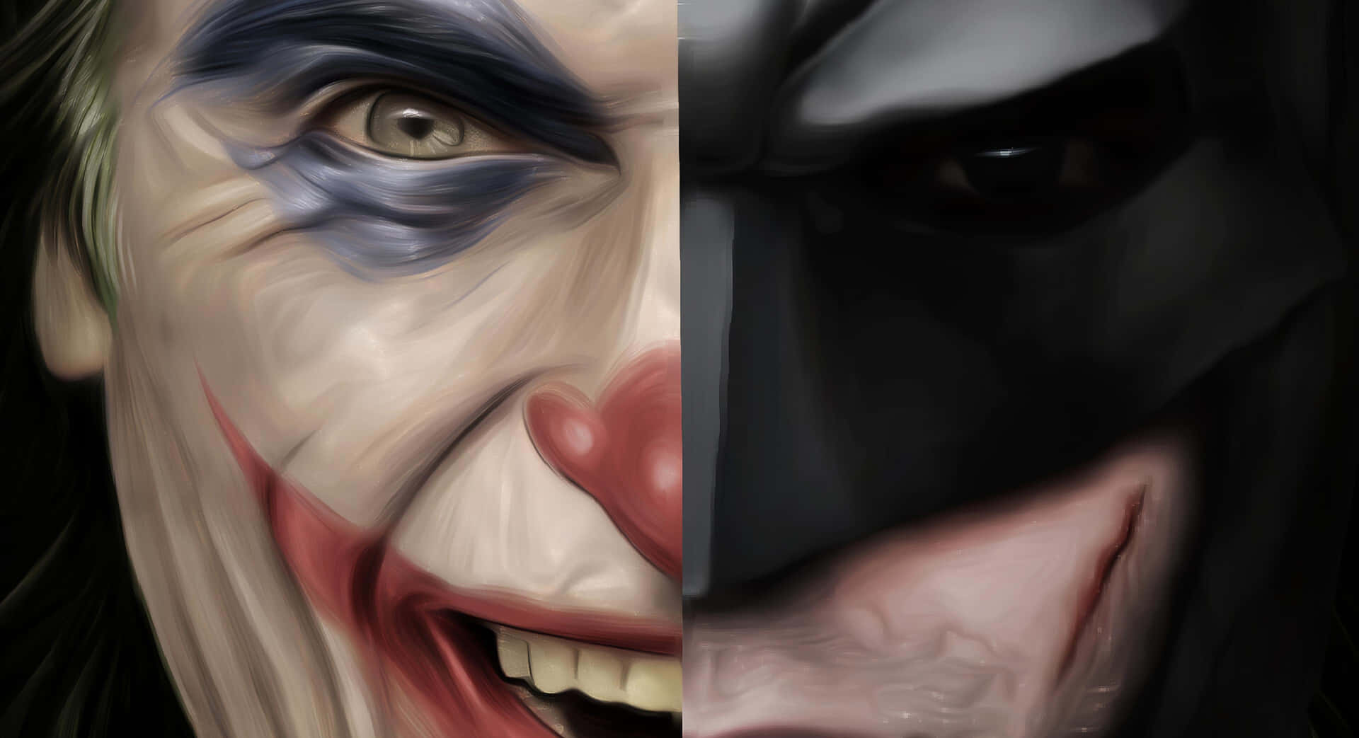 Half Batman Half Joker Hero And Villain Background