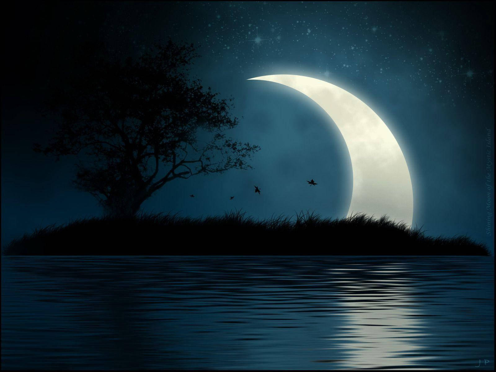 Half Crescent Moon Dark Art Background