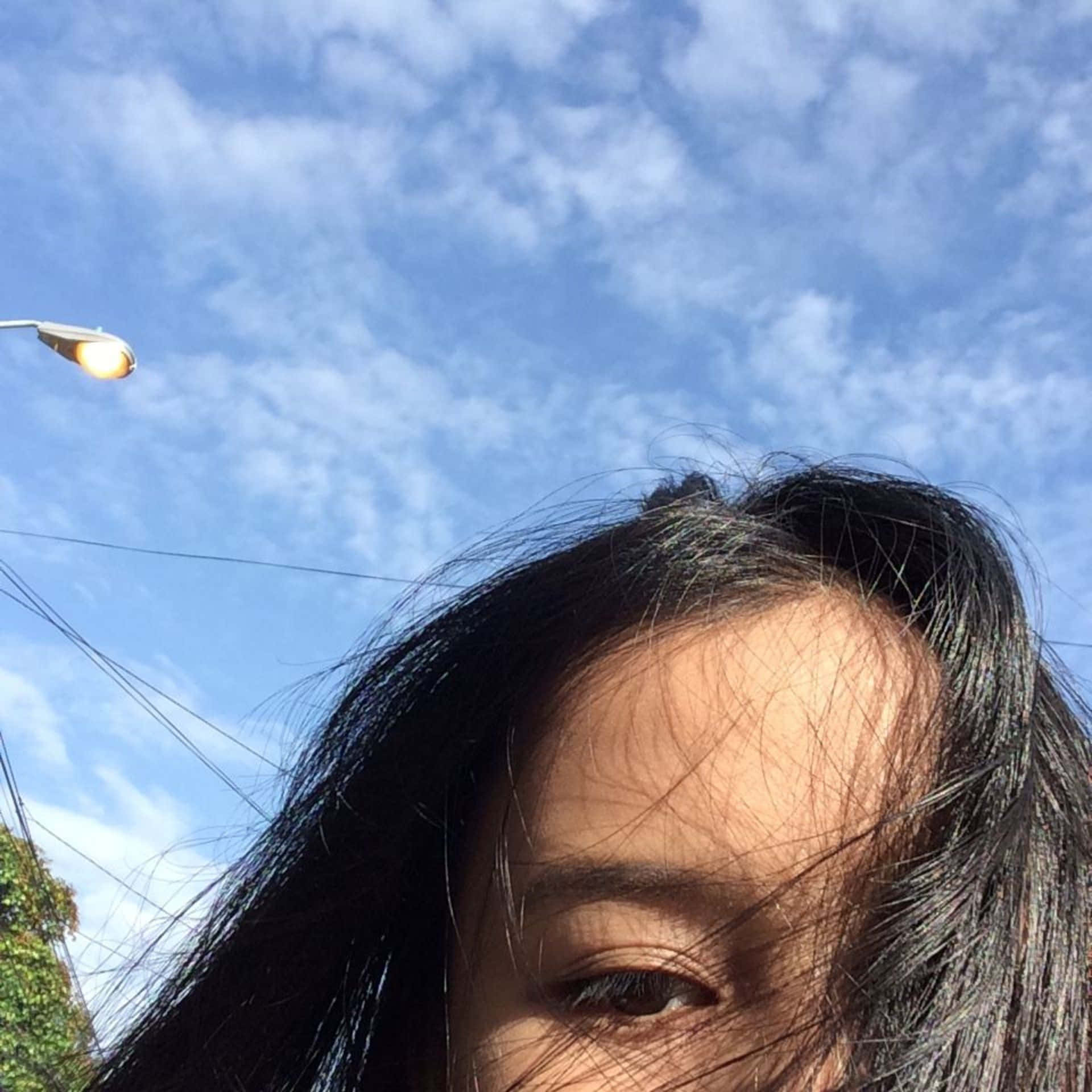 Half Face Girl Blue Sky Background