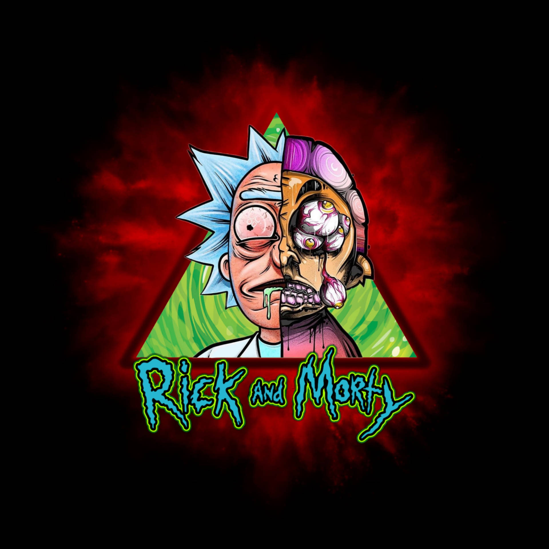 Half-faced Rick And Morty Trippy Background