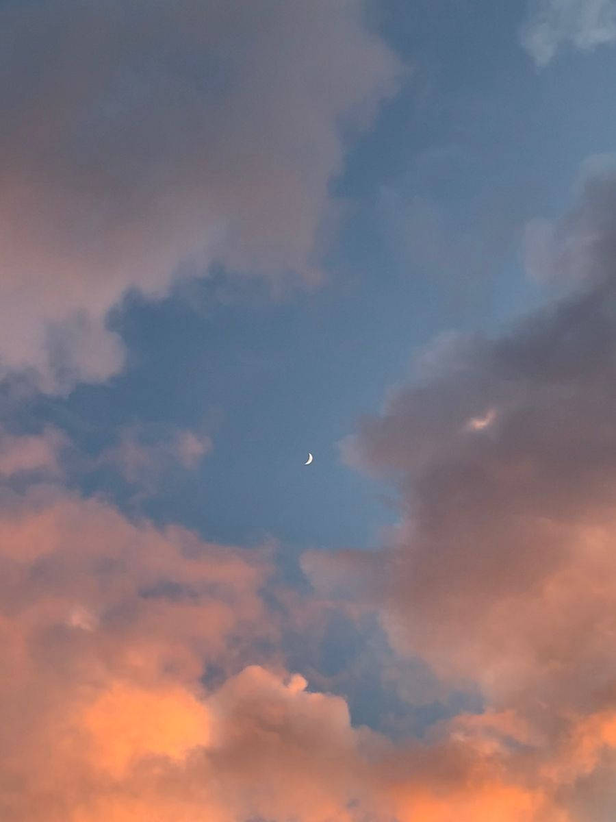 Half Moon Amidst Clouds Pinterest Aesthetic Background