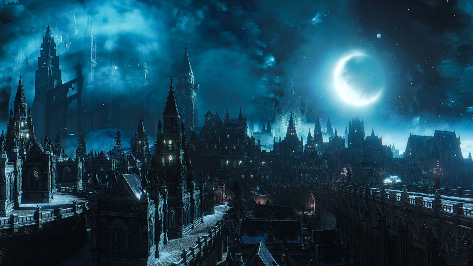 Half Moon In Dark City 4k Background