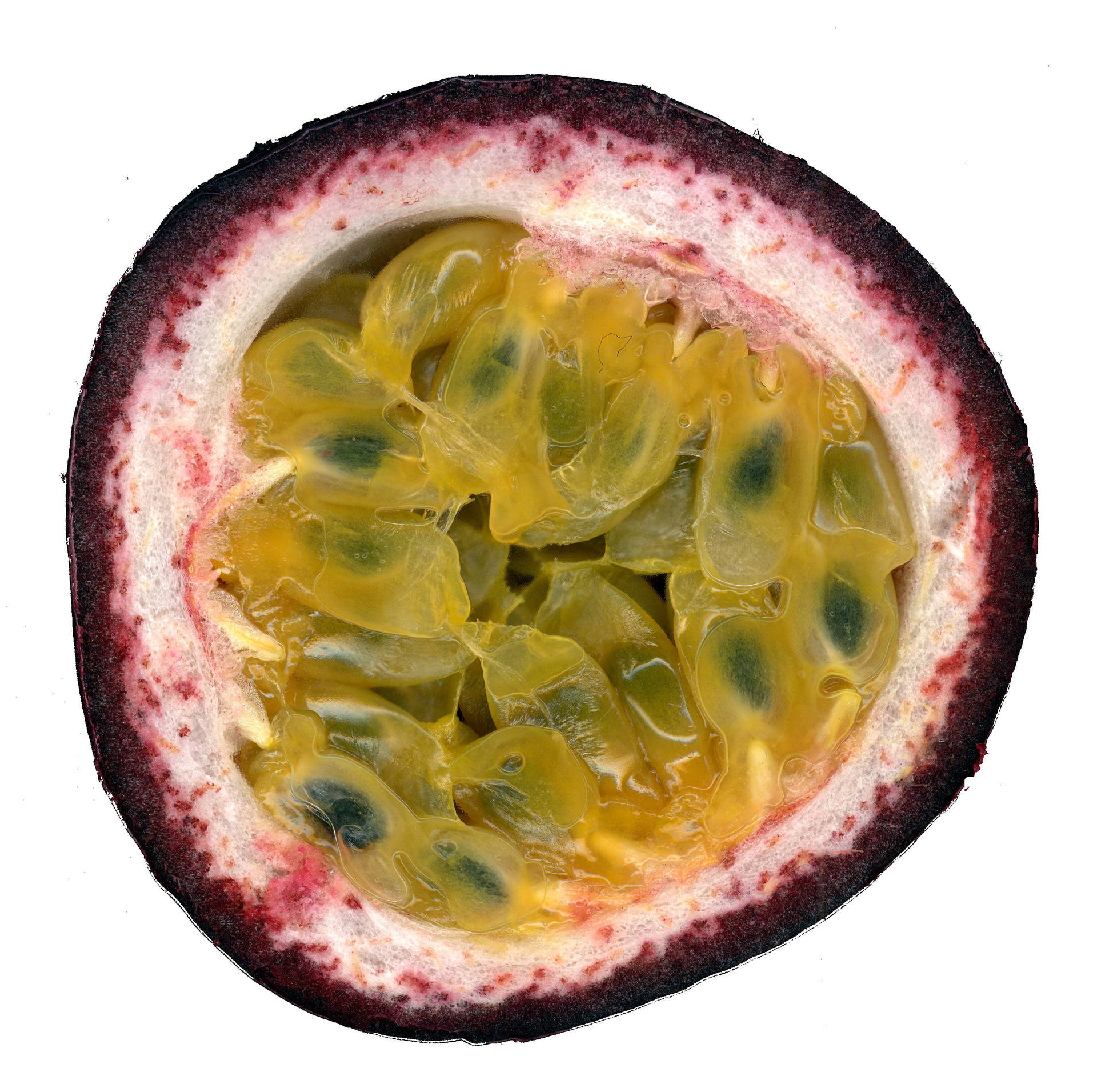 Half Passion Fruit Top View Green Pulps