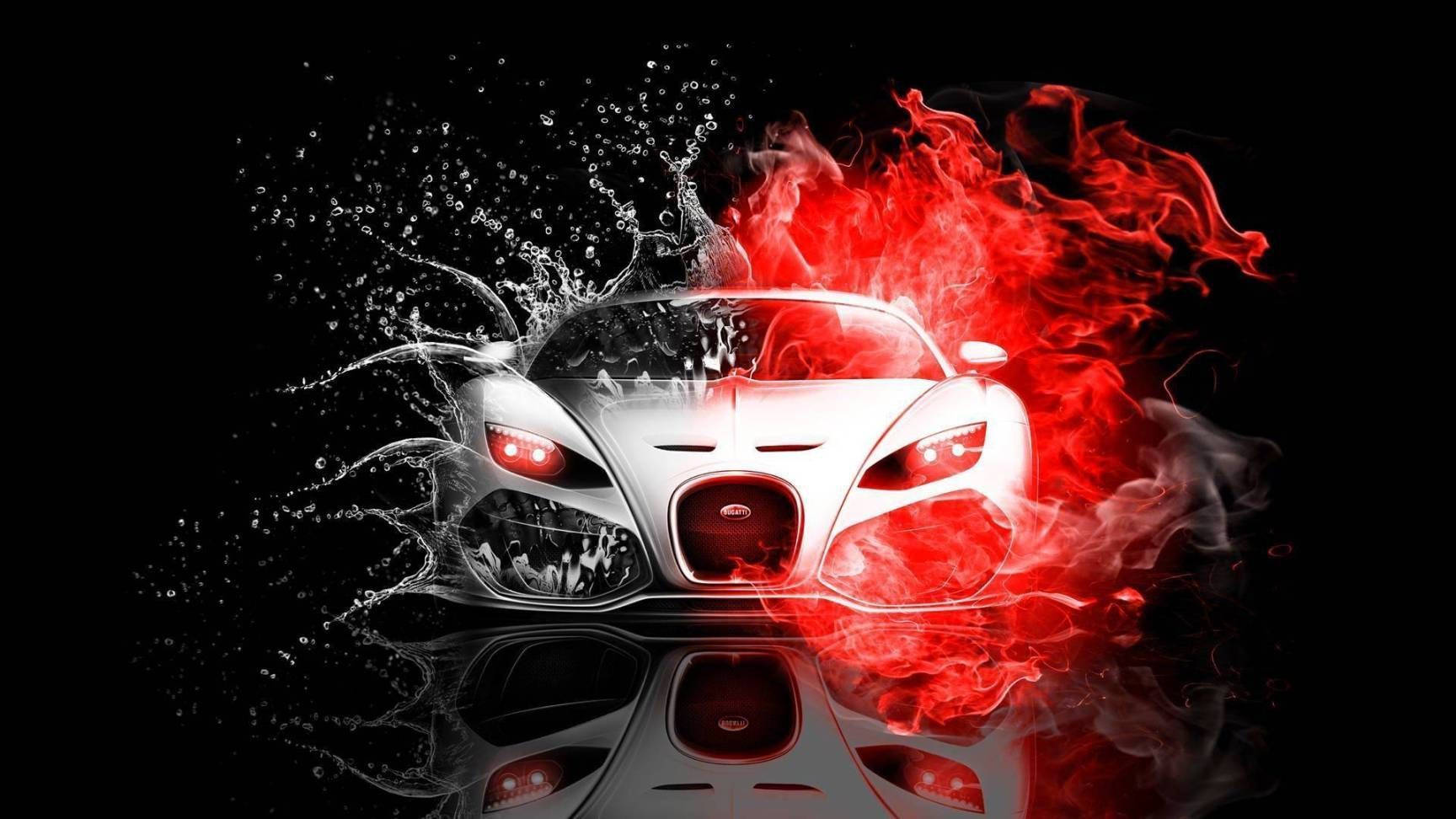 Half Water And Red Fire Car Background