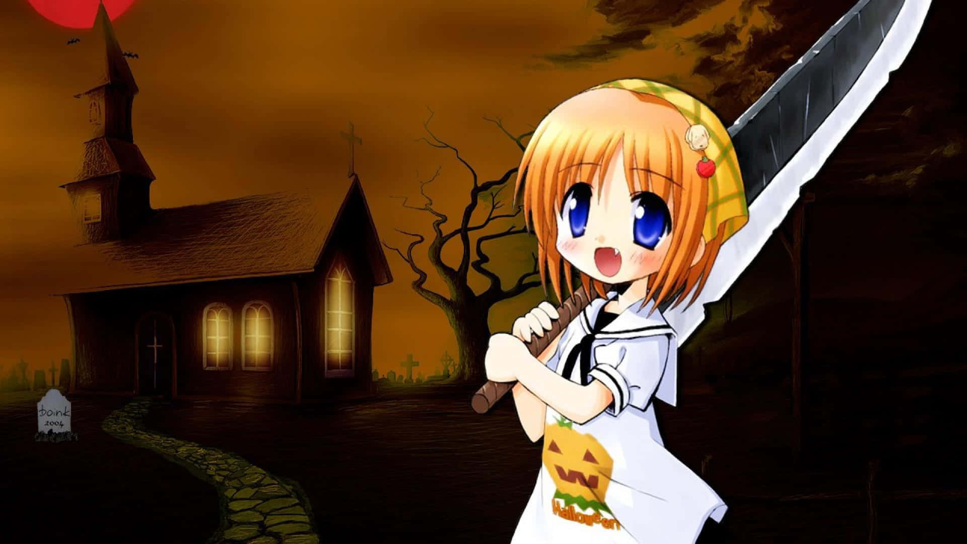 Halloween Anime Girl Cast Spells With Her Magical Book Background