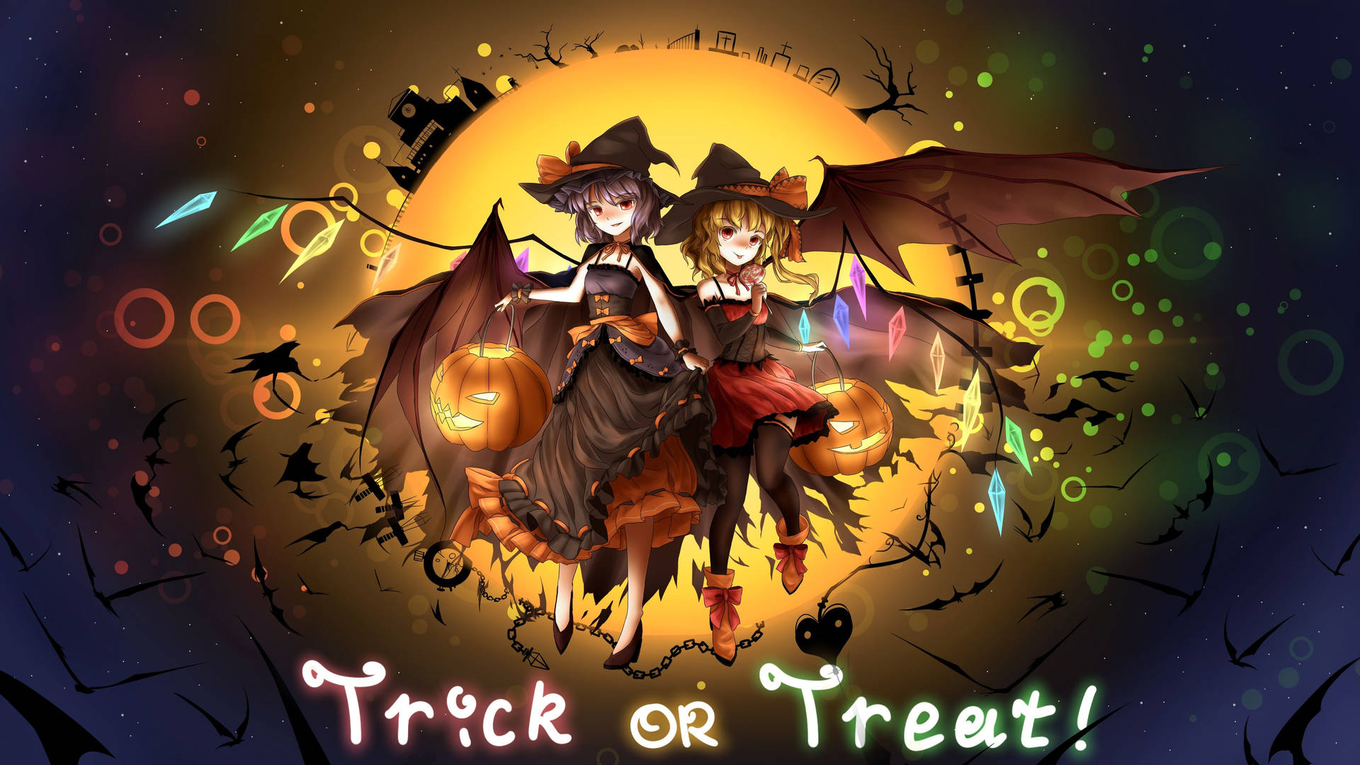 Halloween Anime Witches Art Background