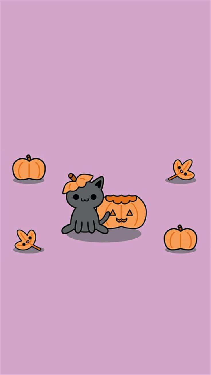 Halloween Catand Pumpkins Cute Illustration Background